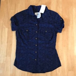 Navy floral button up blouse